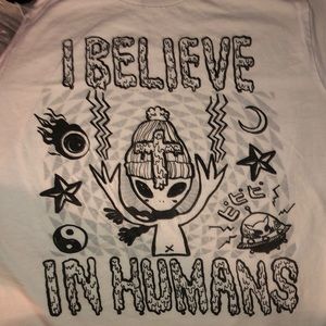 White unisex small T-shirt “I believe in humans”